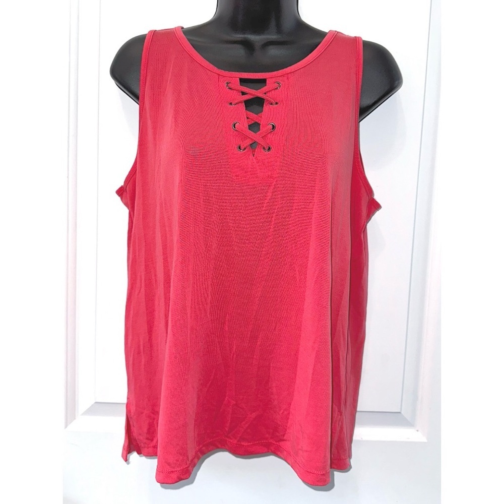 Pink Rose tank top with a trendy lace-up front